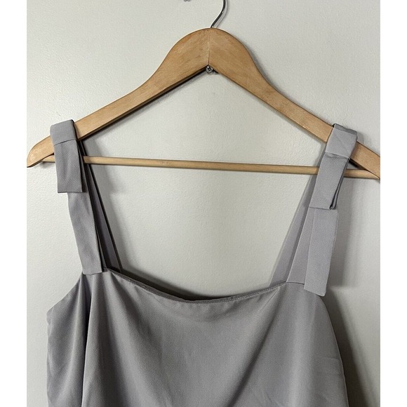 Adrianna Papell Cloud Grey Bow Shoulder Draped Gown Size 6 - Picture 3 of 6